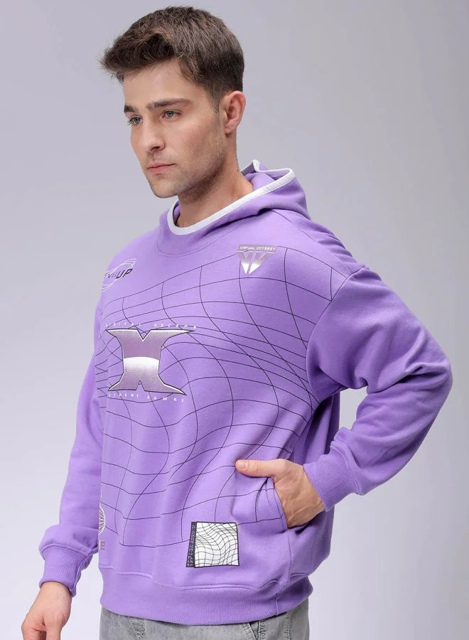 The Indian Garage Co Men Relaxed Fit Placement Print Overhead Hooded Sweatshirt