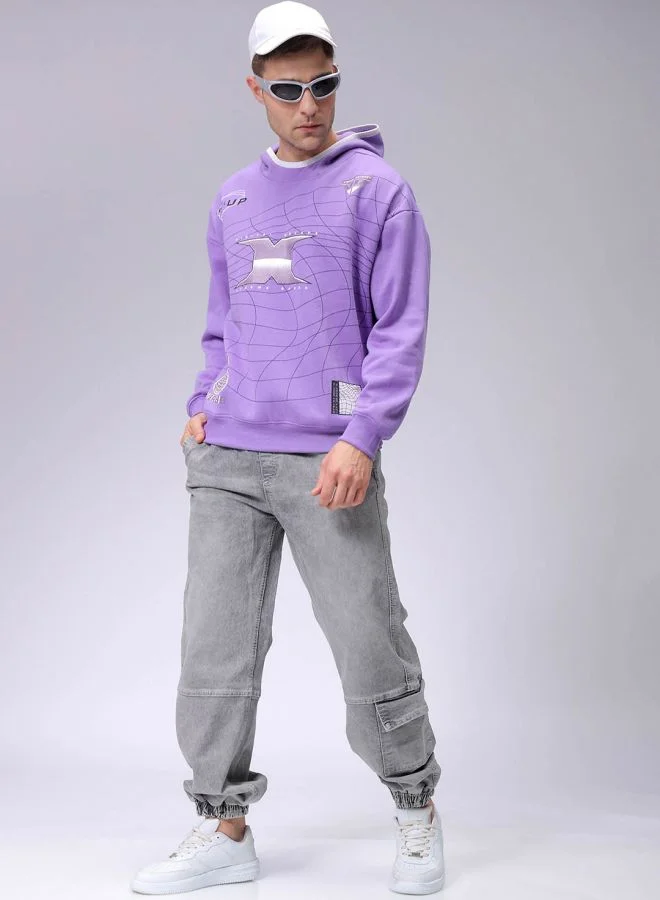 The Indian Garage Co Men Relaxed Fit Placement Print Overhead Hooded Sweatshirt