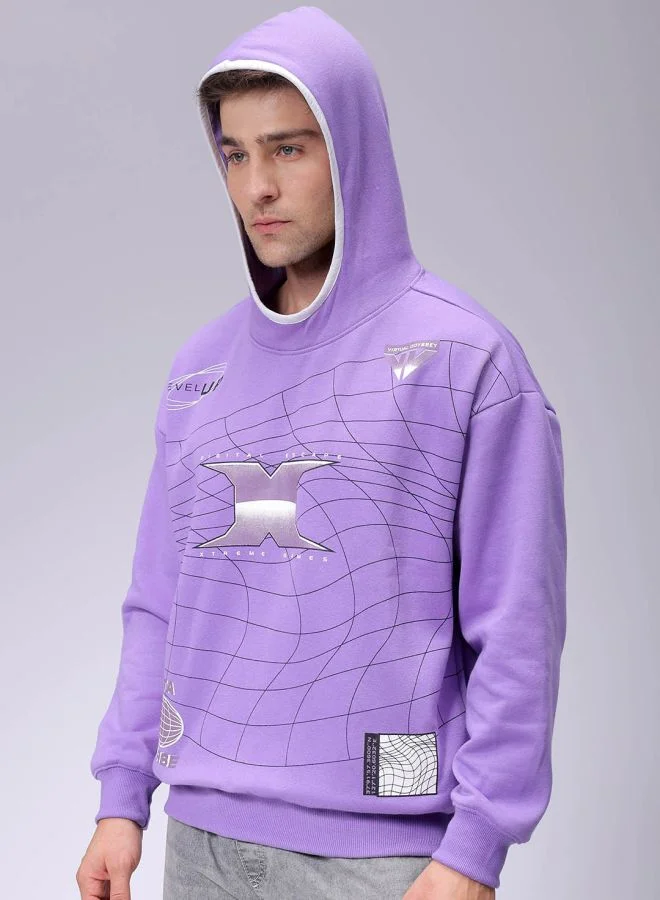 The Indian Garage Co Men Relaxed Fit Placement Print Overhead Hooded Sweatshirt
