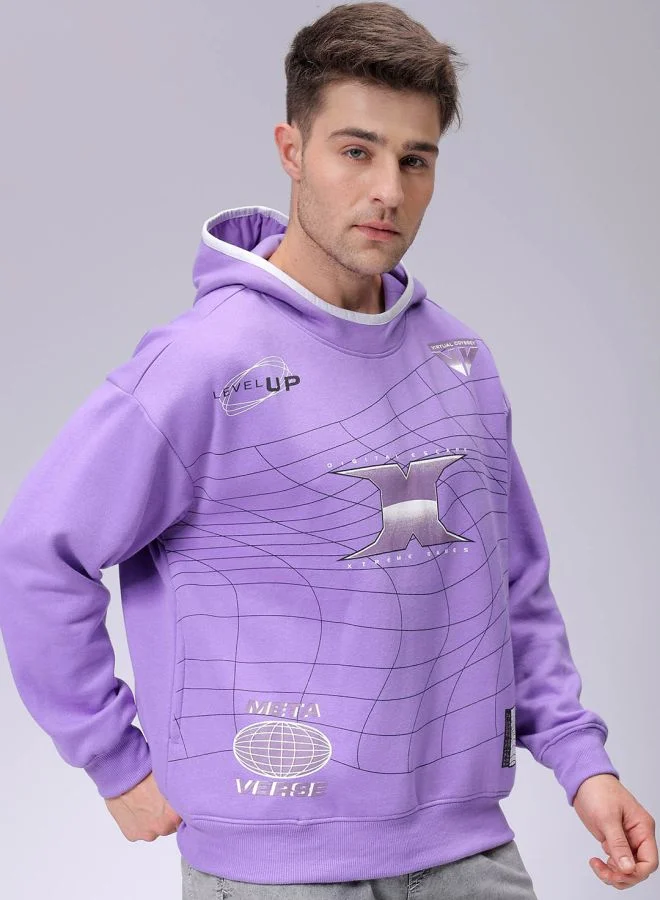 The Indian Garage Co Men Relaxed Fit Placement Print Overhead Hooded Sweatshirt