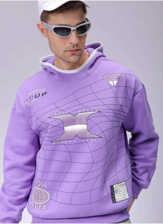 شركة المرآب الهندية Men Relaxed Fit Placement Print Overhead Hooded Sweatshirt