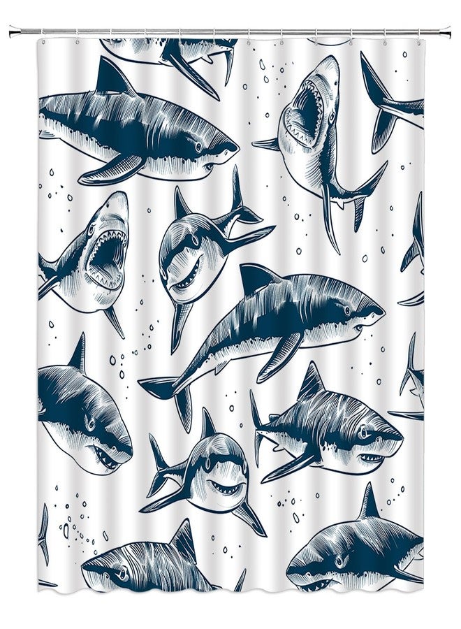 YSATNSFT Shark Shower Curtain Ocean Animal Fish Marine Life Underwater Sea Nautical Fabric Bathroom Decor Set with Hooks,(70" WX70 H) - Image 2