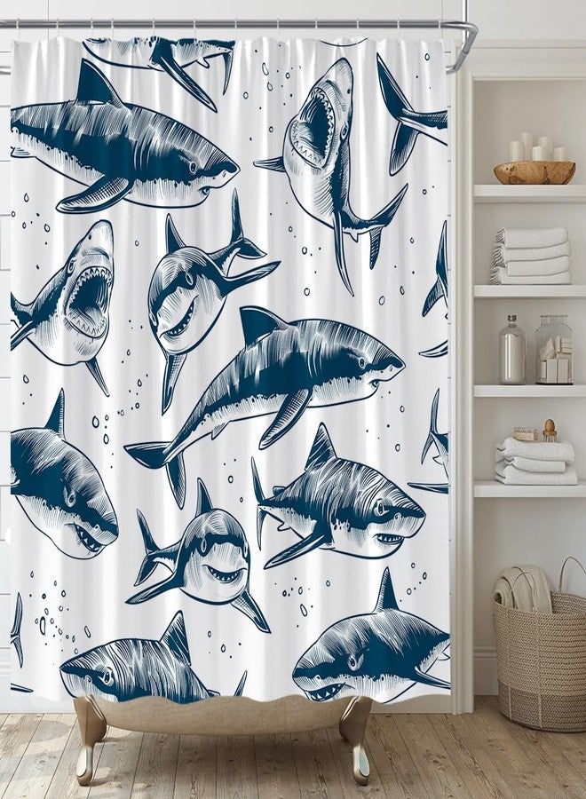YSATNSFT Shark Shower Curtain Ocean Animal Fish Marine Life Underwater Sea Nautical Fabric Bathroom Decor Set with Hooks,(70" WX70 H) - Image 1