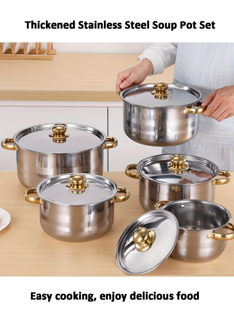 EzzySo طقم أواني طهي مكون من 10 قطع من الفولاذ المقاوم للصدأ مع طلاء ذهبي، طقم قدر حساء بسماكة مزدوجة مع غطاء من الفولاذ، مثالي للمطبخ المنزلي أو المخيم 18/20/22/24/26 سم - Image 2