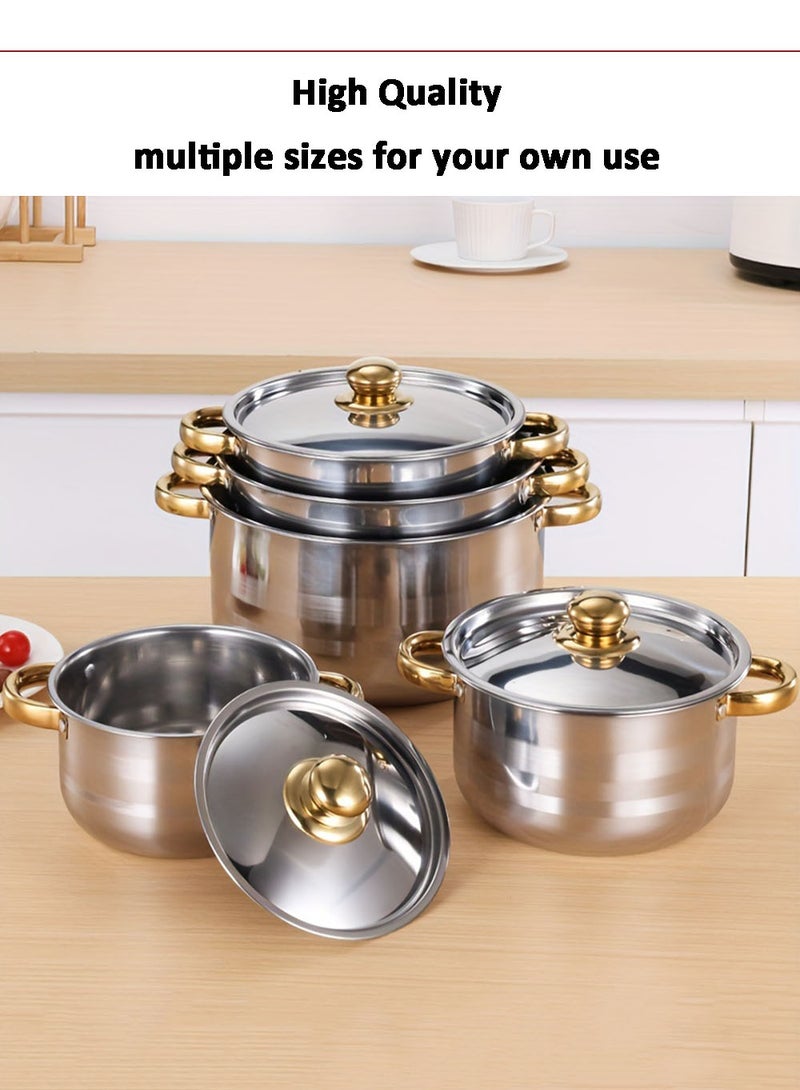EzzySo طقم أواني طهي مكون من 10 قطع من الفولاذ المقاوم للصدأ مع طلاء ذهبي، طقم قدر حساء بسماكة مزدوجة مع غطاء من الفولاذ، مثالي للمطبخ المنزلي أو المخيم 18/20/22/24/26 سم - Image 5