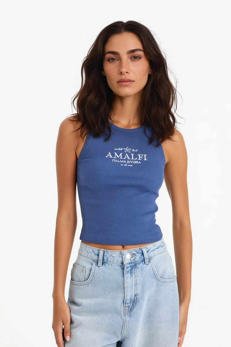 ديفاكتو Slim Fit Printed Camisole Halter Collar Tank Top