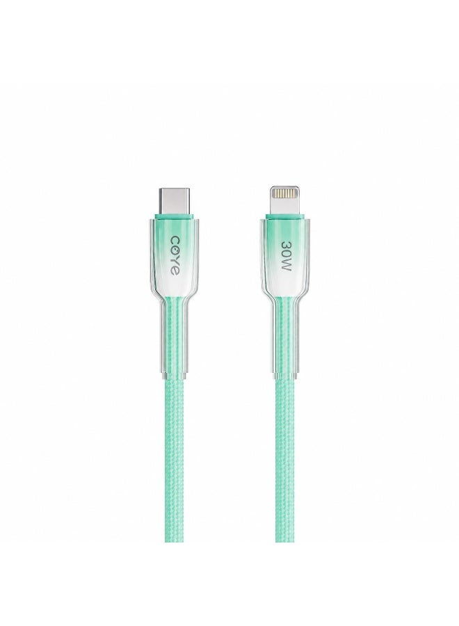 كابل شحن سريع COYE CM-21 بقدرة 30 واط من Type-C إلى Lightning بطول 1 متر - أخضر نعناعي - Image 2