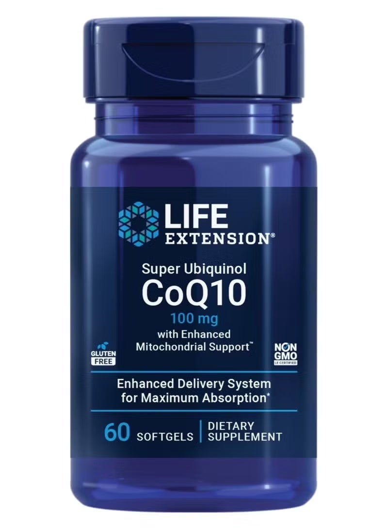 Life Extension Super Ubiquinol CoQ10 with Enhanced Mitochondrial Support, Potent Heart Health & Cellular Energy Production Support, Ultra-absorbable, Gluten-Free, Non-GMO, 100 mg, 60 softgels - Image 1