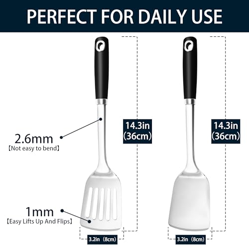 MUJINON 14.3-in Spatula Set, 18/0 Stianless Steel Heavy Duty Turner & Slotted Spatula, Kitchen Cooking Utensils Set, High Heat Resistant, Grilling Frying Serving Food, Pack of 2 - Image 4