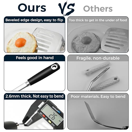 MUJINON 14.3-in Spatula Set, 18/0 Stianless Steel Heavy Duty Turner & Slotted Spatula, Kitchen Cooking Utensils Set, High Heat Resistant, Grilling Frying Serving Food, Pack of 2 - Image 2