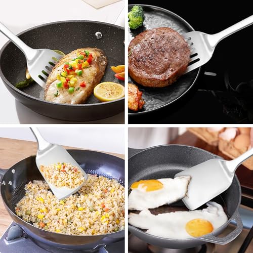 MUJINON 14.3-in Spatula Set, 18/0 Stianless Steel Heavy Duty Turner & Slotted Spatula, Kitchen Cooking Utensils Set, High Heat Resistant, Grilling Frying Serving Food, Pack of 2 - Image 5