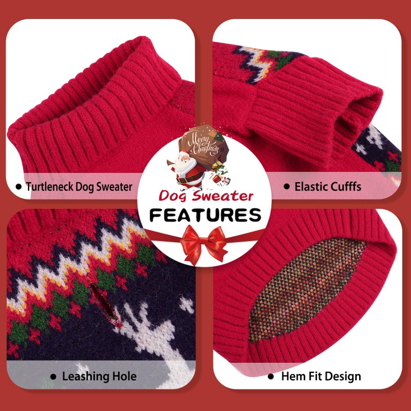 Queenmore Christmas Dog Sweater, Knitted Pullover Turtleneck Outfit, Warm Clothes for Small Dogs Boys or Girls S - Image 3