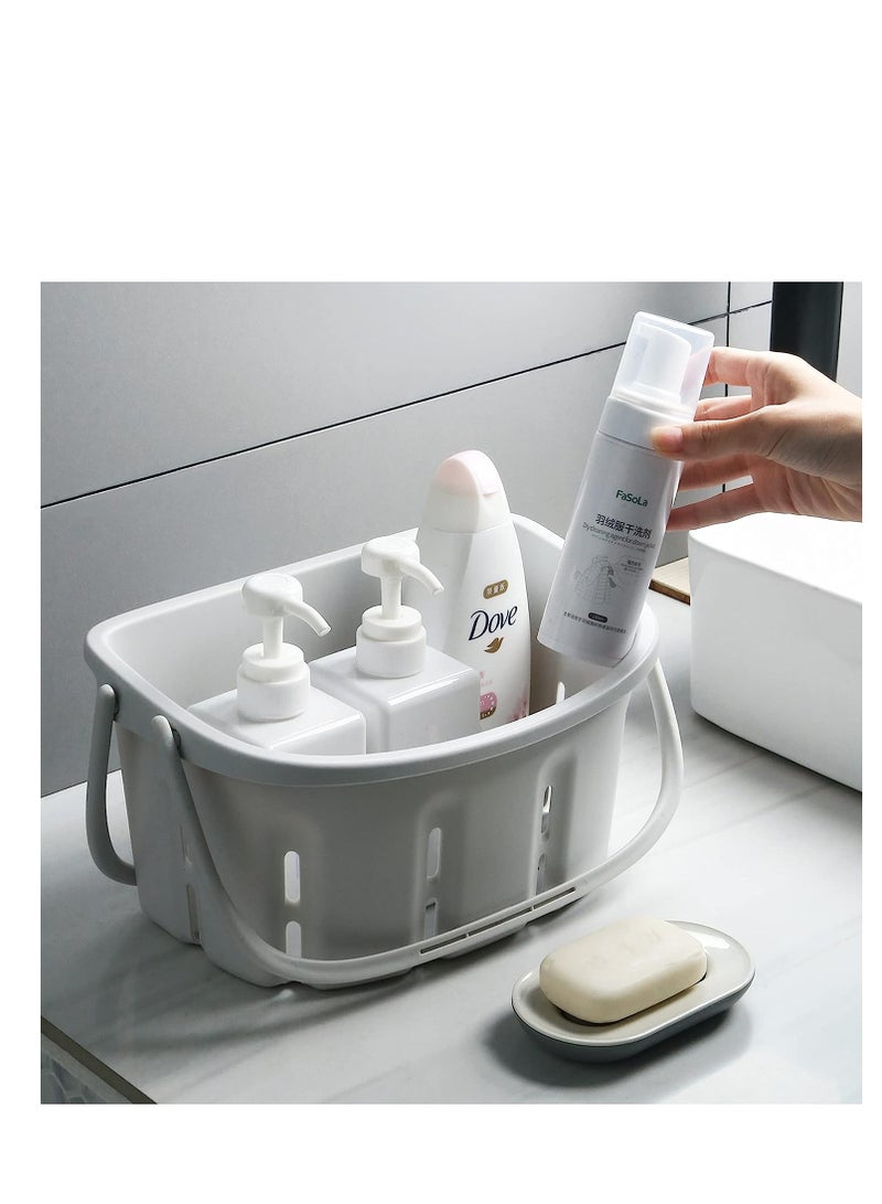 SYOSI Plastic Shower Caddy Tote, Hanging Bathroom Organizer with Handle, Portable Storage Basket Bin, for Bathroom, Pantry, Kitchen, College Dorm, Garage, Light Gray - Image 1
