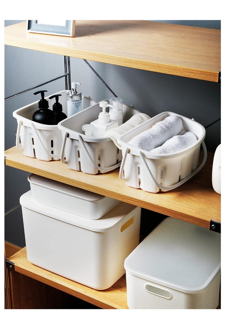 SYOSI Plastic Shower Caddy Tote, Hanging Bathroom Organizer with Handle, Portable Storage Basket Bin, for Bathroom, Pantry, Kitchen, College Dorm, Garage, Light Gray - Image 5