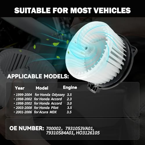 Aspligo 700002 AC Heater Blower Motor Fan Fit for Acura mdx 2001-2006 ，for Honda Accord 1998-2002， for Honda Odyssey 1999-2004 ，Pilot 2003-2008 79310S3VA01, 79310S84A01, HO3126105 - Image 4