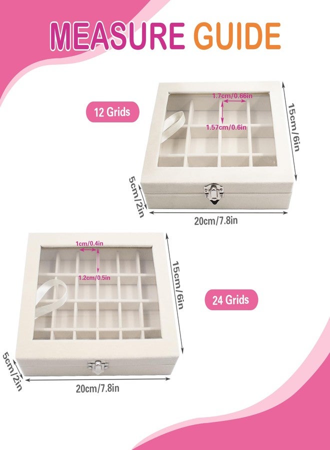 SnowTing 2 PCS Shell Shadow Box, Flocked Memory Storage Case with 12 & 24 Grids, Jewelry Organizer Box for Seashell, Rocks, Gems, Crystals, Souvenirs, Beads, 7.87 x 5.9 x 1.77 Inch - Image 2