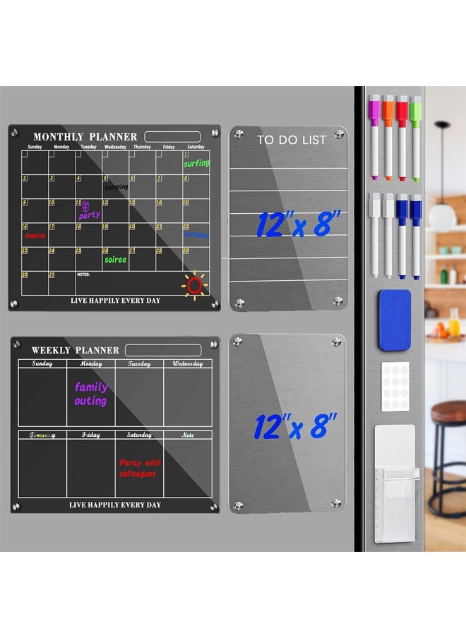 Zeemey 4Pcs Fridge Calendars Acrylic Magnetic Calendar for Refrigerator Fridge White Board Calendar Chalk Dry Erase Calendars Magnets Chalkboard Monthly Weekly Planner with 8 Highlight Markers  - Image 1