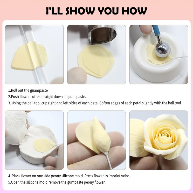 SK Rose Petals Silicone Fondant Mold Sugar Paste Baking Mould Cookie Pastry - Image 4