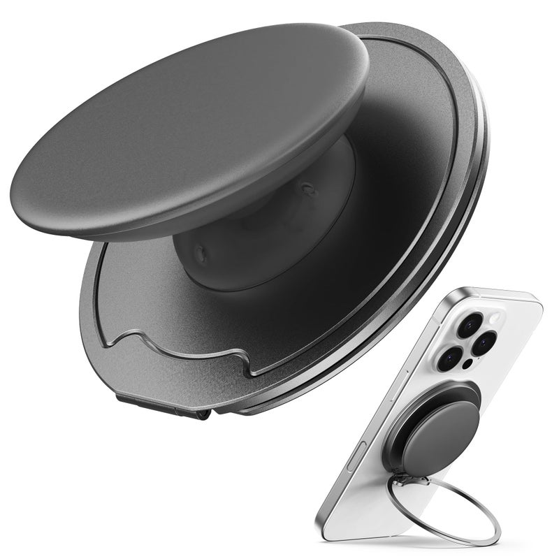 Sinjimoru for MagSafe Phone Grip â€” 3000G Magnetic Hold, Soft Silicone Comfort, Metal Plate Included, iPhone 17/16/15/14/13, M-Tap Tok Ring Stand Space Gray - Image 1