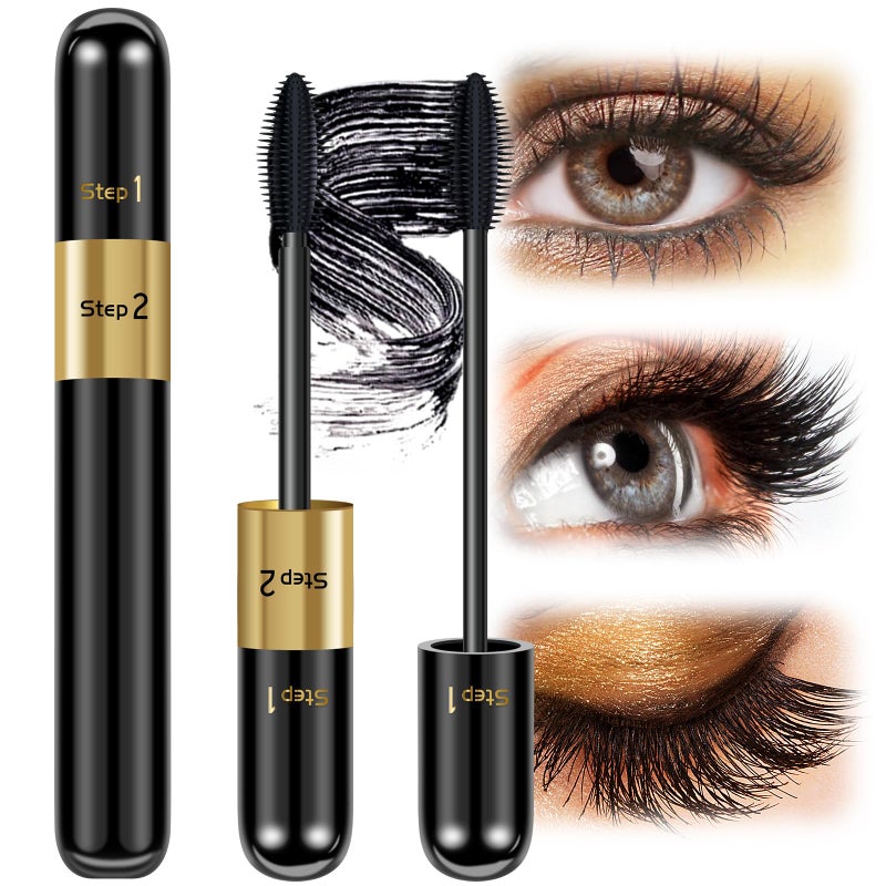 DRMODE Mascara Volume and Length, Christmas Stocking Stuffers Gifts for Women 2 in 1 Waterproof Mascara Black, 2 Pack Falsies Voluminous Lengthening Smudge Proof 4D Silk Fiber Mas cara - Image 1