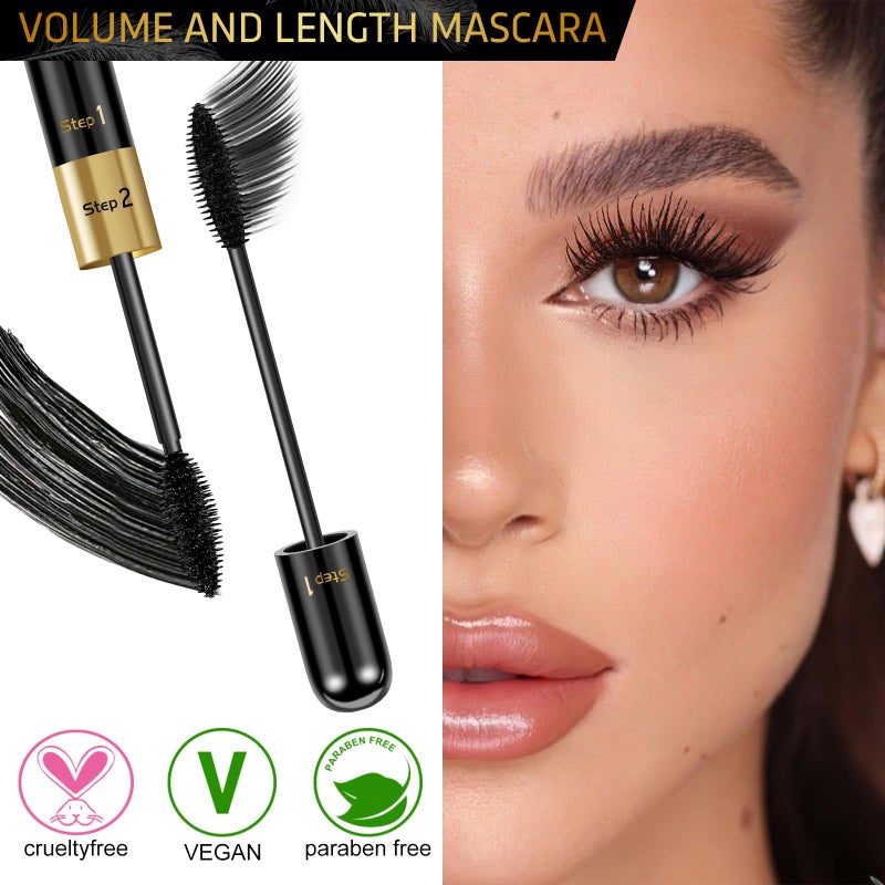 DRMODE Mascara Volume and Length, Christmas Stocking Stuffers Gifts for Women 2 in 1 Waterproof Mascara Black, 2 Pack Falsies Voluminous Lengthening Smudge Proof 4D Silk Fiber Mas cara - Image 2