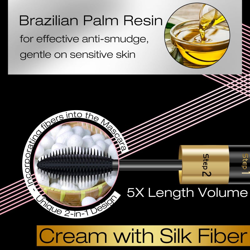 DRMODE Mascara Volume and Length, Christmas Stocking Stuffers Gifts for Women 2 in 1 Waterproof Mascara Black, 2 Pack Falsies Voluminous Lengthening Smudge Proof 4D Silk Fiber Mas cara - Image 3