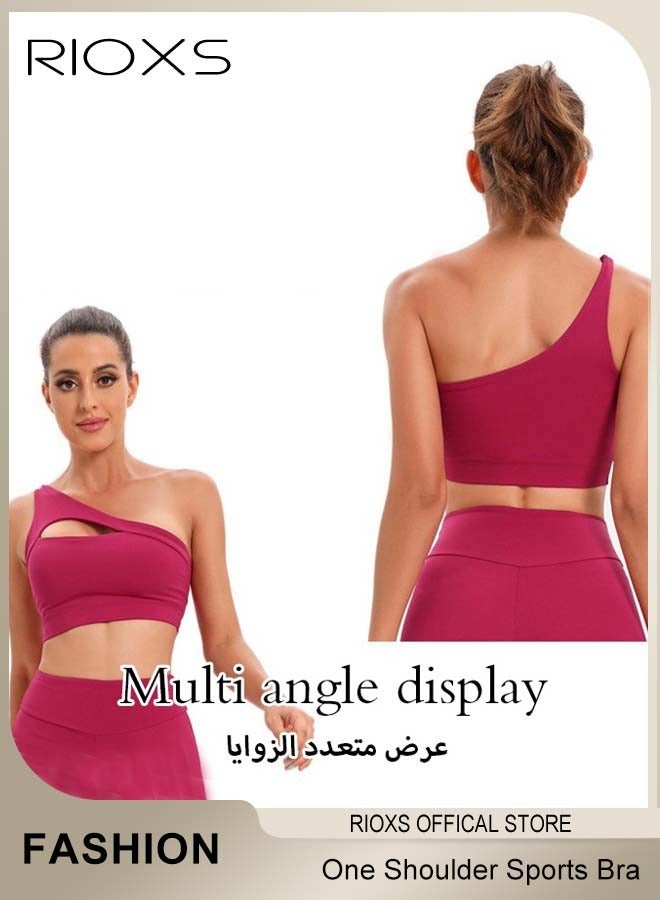 RIOXS Women's One Shoulder Sports Bra, Wireless Padded Yoga Bras for Ladies, Breathable Halter Style Medium Support Workout Bra, Asymmetrical One Shoulder Workout Crop Tank Tops for Jogging Yoga, Cycling, Bowling, Tenis and More - Image 3