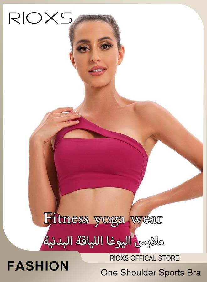 RIOXS Women's One Shoulder Sports Bra Wireless Padded Yoga Bra Halter Style Medium Support Workout Bra  - Image 1