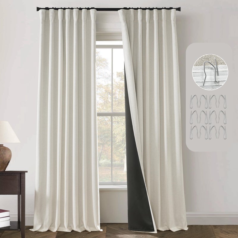 PANELSBURG Blackout Curtains for Living Room 2 Panels Set Farmhouse Room Darkening Thermal Liner Back Tab Pleated Boho Window Curtain Drapes Total 100 in Wide 102 Inches Long Cream Ivory - Image 1