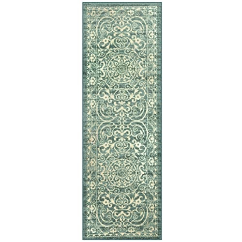 Maples Rugs Pelham Transitional Runner Rug - Made in USA - Washable, Non Slip, Indoor Carpet for Hallway, Kitchen, and Laundry Room, 2' x 6', Light Spa - Image 1