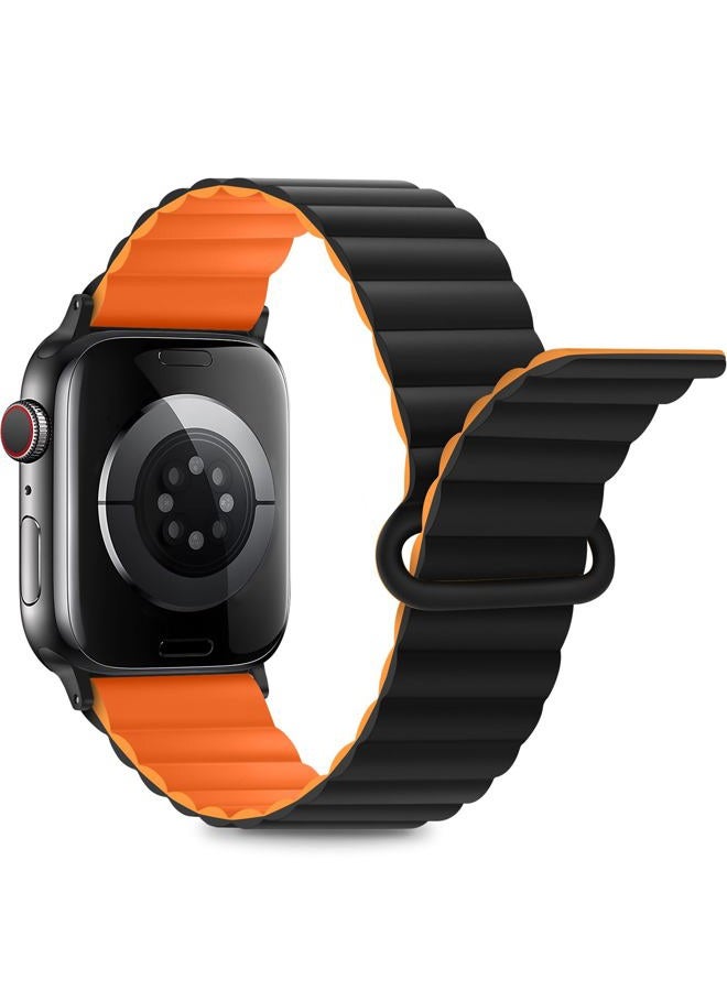 Anlinser Compatible with Apple Watch Band 49/46/45/44/42/41/40/38mm, Women Men Double Side Reversible Magnetic Strap with Loop for iWatch Series 10/9/8/7-1 SE (42/41/40/38, Black/OR) - Image 1