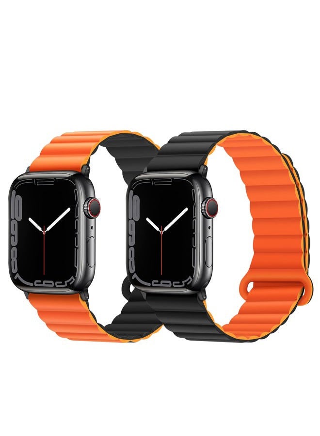 Anlinser Compatible with Apple Watch Band 49/46/45/44/42/41/40/38mm, Women Men Double Side Reversible Magnetic Strap with Loop for iWatch Series 10/9/8/7-1 SE (42/41/40/38, Black/OR) - Image 2