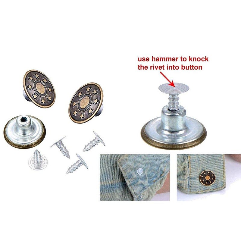 Diy Crafts CT-DIY-HI-37367 40 Sets Jeans Buttons Metal Button Snap Buttons Kit With Rivets and Plastic Storage Box, # 1, Bronze (Gold) - Image 2