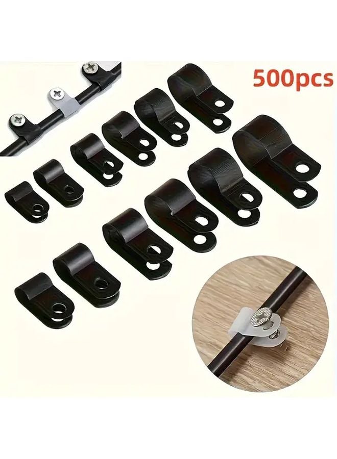 500 قطعة مشبك كابل أسود ثقيل على شكل R بدون مسامير سهل التركيب - Image 2