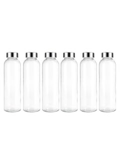 FUFU 6Pcs 16oz Glass Water Bottles,  Clear Glass Bottles with Stainless Steel Lids, Reusable Glass Drink Bottles with Caps, Juice Bottles for Juicing  - Image 1