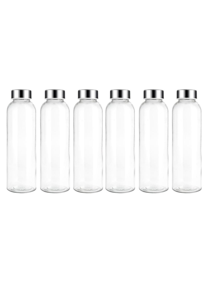 FUFU 6Pcs 16oz Glass Water Bottles,  Clear Glass Bottles with Stainless Steel Lids, Reusable Glass Drink Bottles with Caps, Juice Bottles for Juicing  - Image 1
