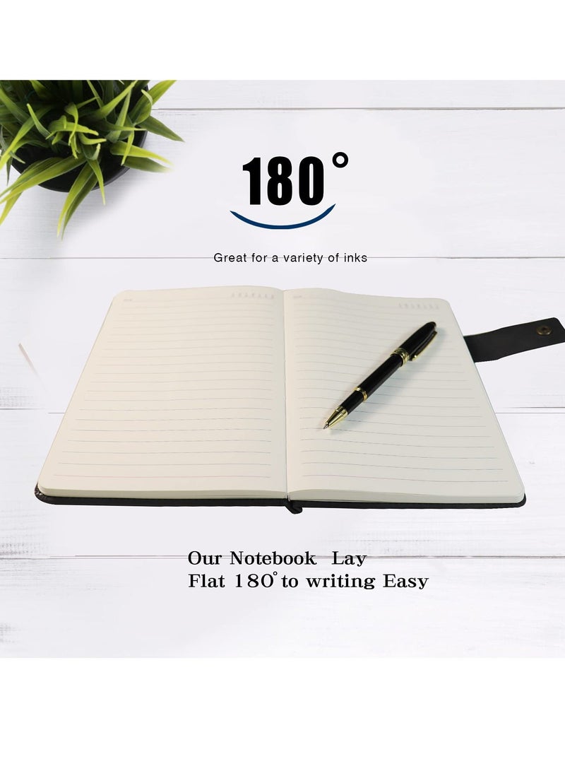 Generic Notebook, Black A5 Lined Leather Journal Personalized Hardcover Set with Pen and Gift Box, 200s 100gsm Thick Ruled Paper Daily Diary for School Travel Business Work Home Writing  - Image 3