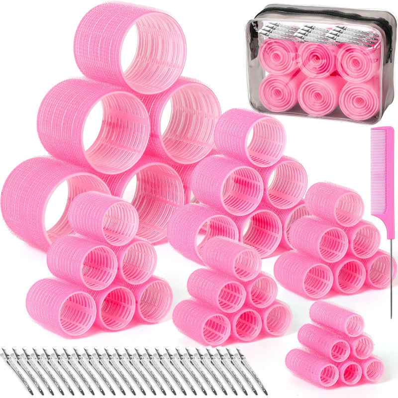Tetutor 6 Size Hair Rollers for Women 62 Pcs Rollers Hair Curlers for Long Medium Short Hair Large Medium Small Self Grip Hair Rollers with 36 Rollers 24 Stainless steel Clips 1 Storage Bag