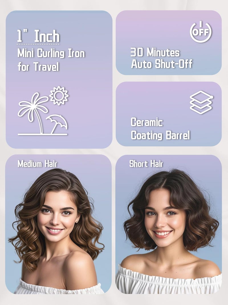 WEEYUM Travel Curling Iron 5 Adjustable Temp, 1 Inch Mini Curling Iron Travel Size with LED Display, Ceramic Mini Hair Curler with Keratin and Argan Oil Infuse, Dual Voltage - Image 2