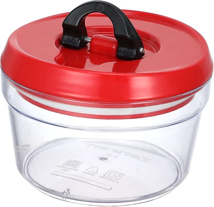 Zahran Round Food Container With Top Lock, 0.5 Litre, Red/Clear - 6000810