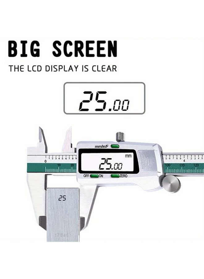 الفرجار الرقمي 150 مم ميكرومتر إلكتروني من الفولاذ المقاوم للصدأ بشاشة LCD دقة 0.01 مم - Image 4