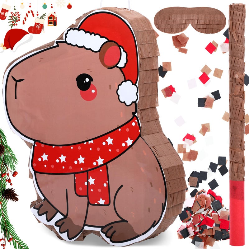 Sonwyoung Christmas Capybara Piata for Kids Birthday Party 157 x 10 x 28 Inches Santa Hat Animal Piata with Bat Blindfold and Confetti for Baby Shower Photo Props Decoration - Image 3