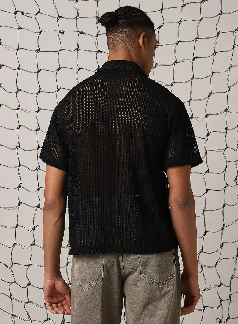 Hubberholme Men's Black 100% Polyester Solid Oversized T-Shirt