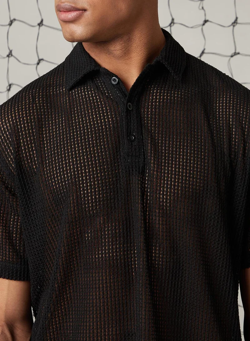 Hubberholme Men's Black 100% Polyester Solid Oversized T-Shirt