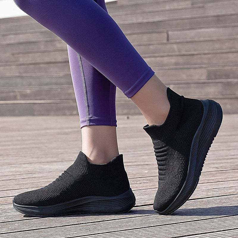SHULOOK Womens Slip on Walking Shoes Comfort Lightweight Breathable Sock Shoe Non-Slip Mesh Casual Fashion Tennis Running Sneakers Black - Image 2