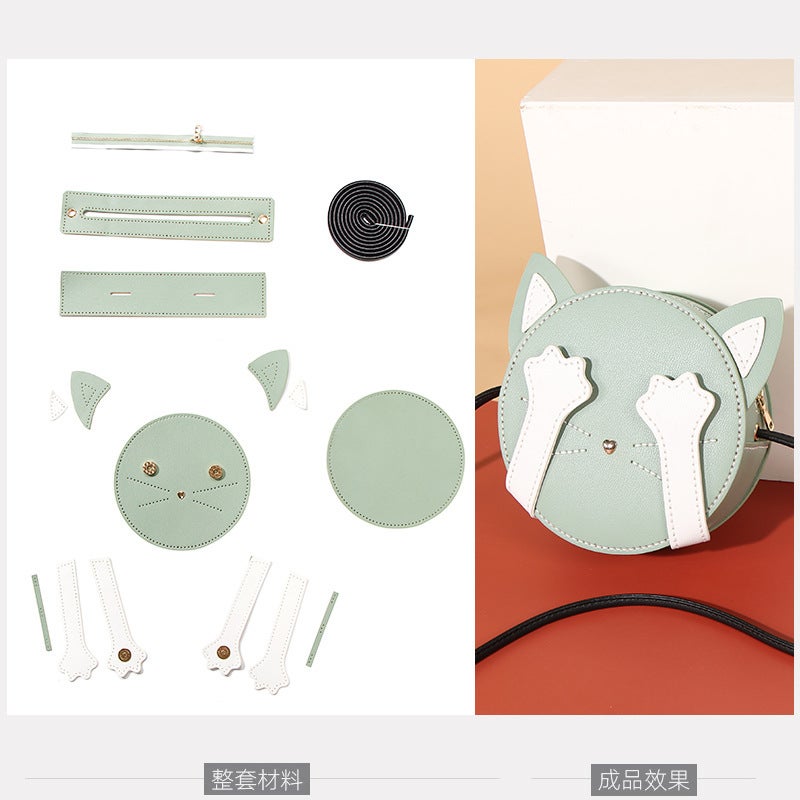 Handmade Diy Bag For Students, Fashionable K-Style, Cross-Body Cute Gift, Kitten Weaving Diy Material Bag - Image 1