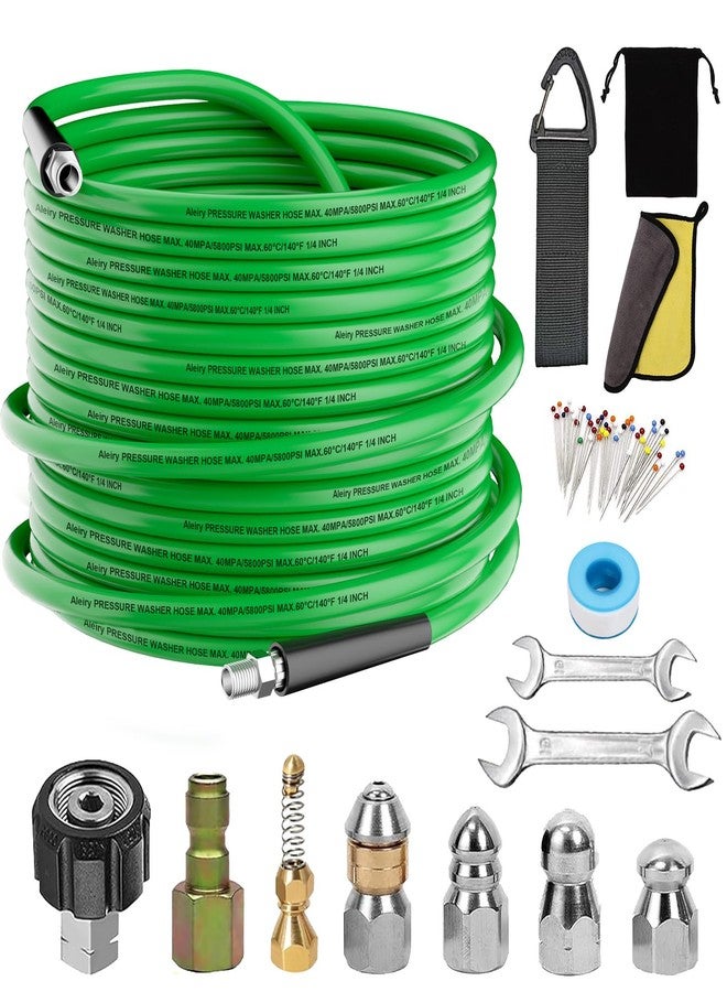 Aleiry Sewer Jetter Kit for Pressure Washer,Water Jet Drain Cleaning Hose with Corner Rotating Button Spring Nose 1/4" NPT Sewer Cleaning Tool High-Pressure Nozzles,5800 PSI 50 FT - Image 1
