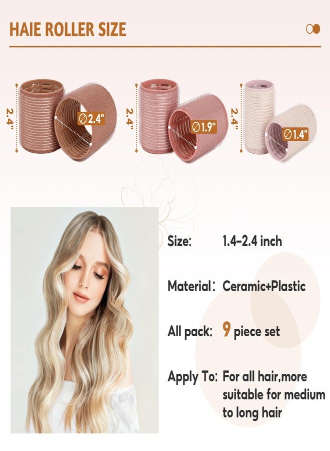 xnicx 9pcs Ceramic Ionic Thermal Hair Rollers,Self-Grip Hair Roller Set Hair Curlers,Rollers Hair Curlers to Sleep In for Hair Blowout Look,Salon Quality for Long Short Hair(Brown Pink White) - Image 2