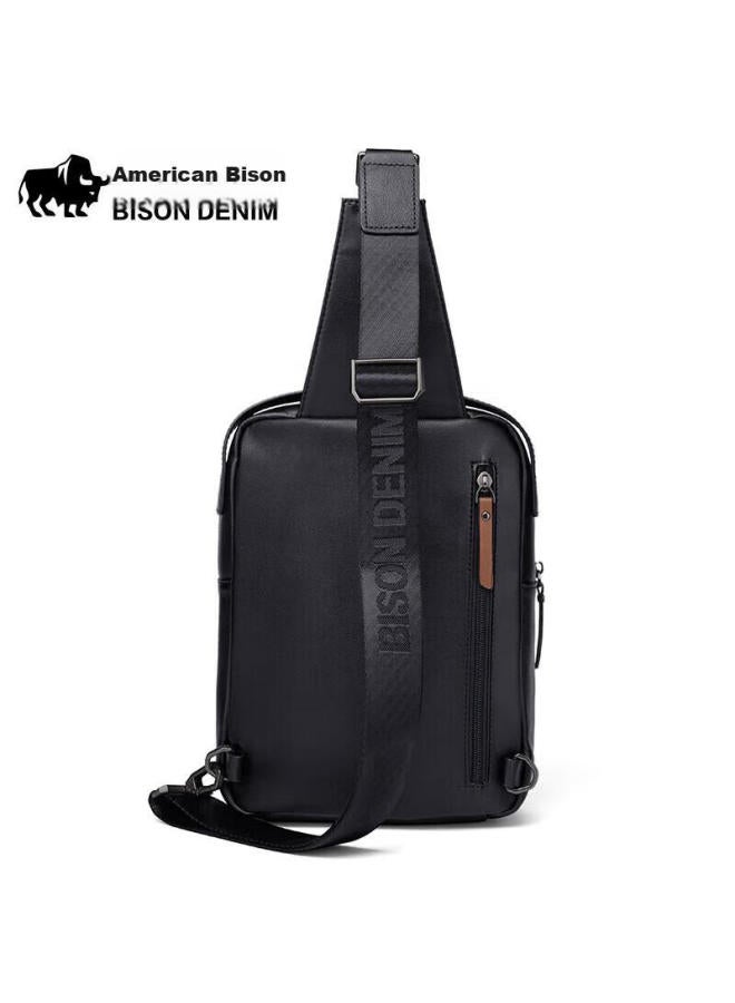American Bison Men's Chest Bag, Top-grain Leather, Shoulder Crossbody Bag, Casual Trendy Sports Mini Backpack, Birthday Gift For Boyfriend - Image 4