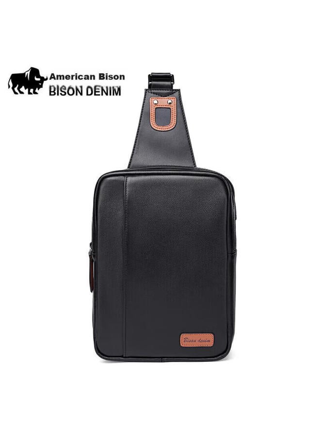 American Bison Men's Chest Bag, Top-grain Leather, Shoulder Crossbody Bag, Casual Trendy Sports Mini Backpack, Birthday Gift For Boyfriend - Image 5